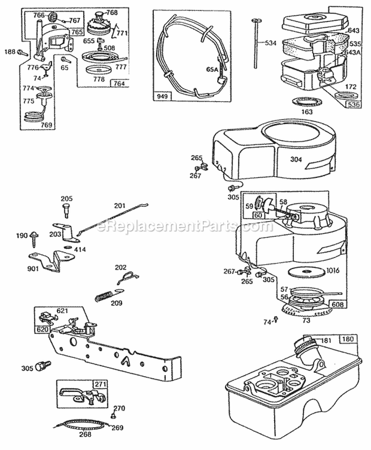 BlowerhsgRewindACControl Diagram and Parts List for 113988-0622-01  Briggs and Stratton Engine